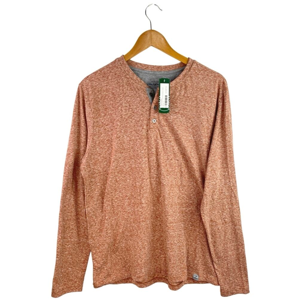NEW Flag & Anthem Hollis Snowy Brown Stripe Henley Neck Long Sleeve Shirt Top L